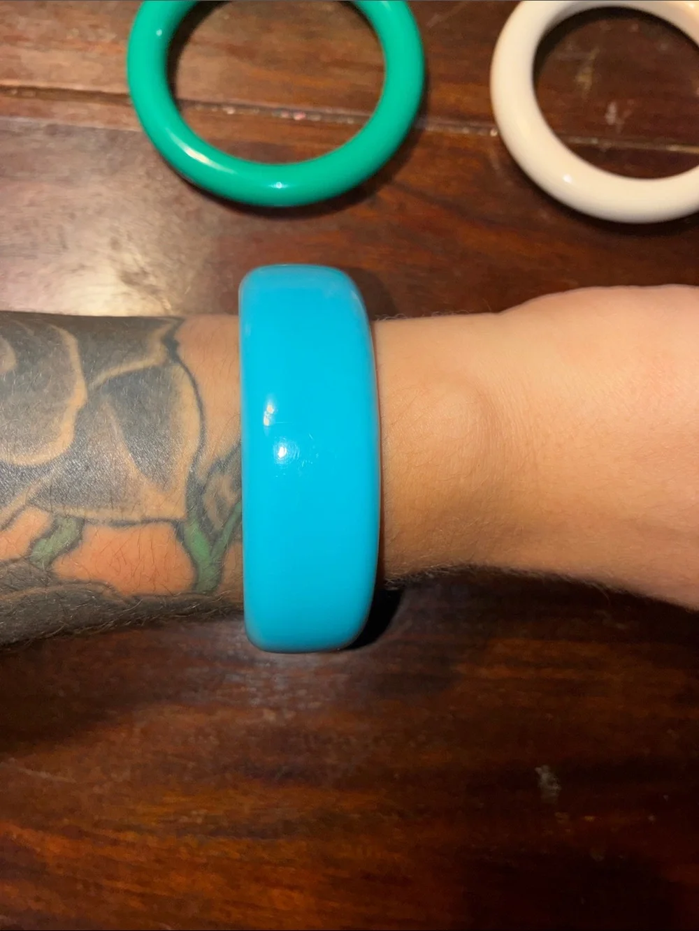 Green White and Turquoise Colored Resin Bangle Bracelets Set of 3 - Unbranded